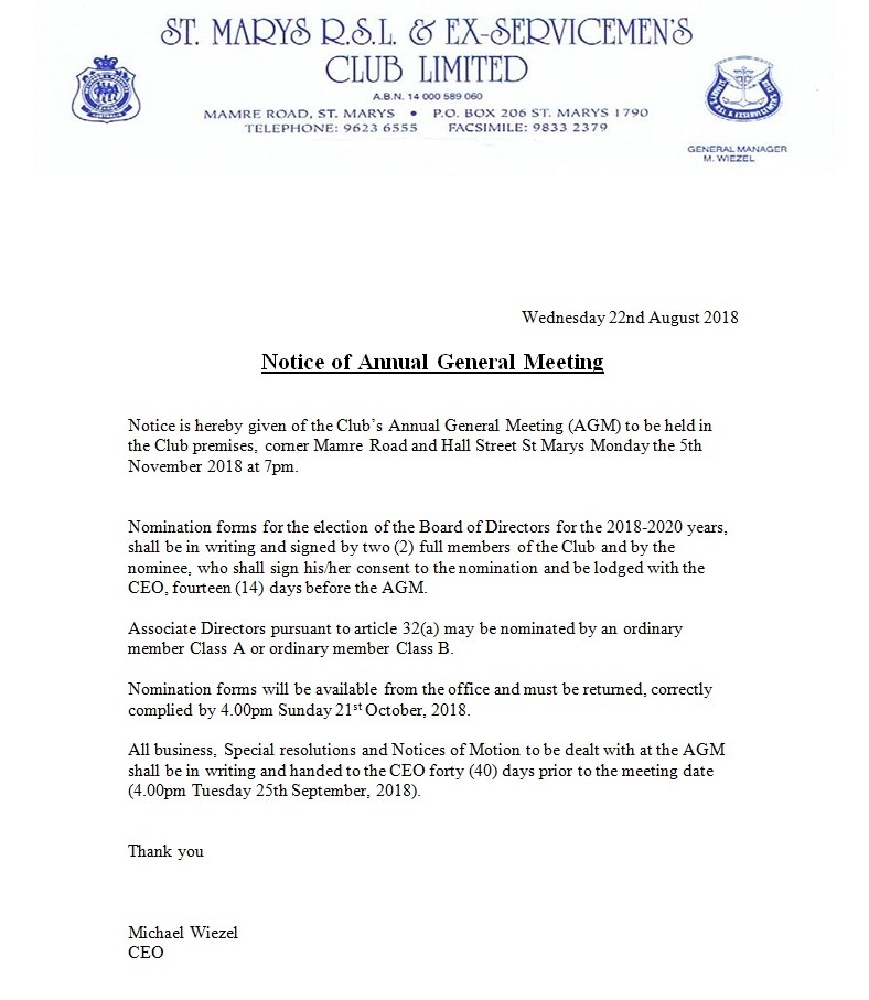 AGM Notice • St Mary's Diggers Club